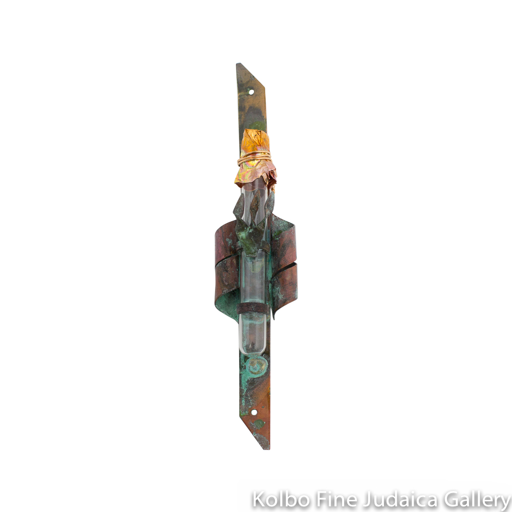 Mezuzah, Curled Edge Design, Copper with Green Patina