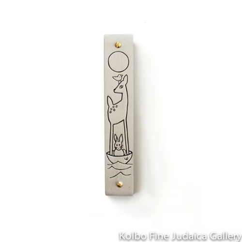 Mezuzah, Animals on the Ark, Line Drawing on Pewter