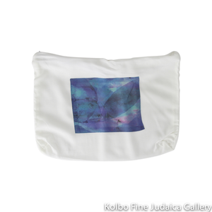 Tallit Set, Teal and Blue Watercolor Block with Water Lilies, Silk