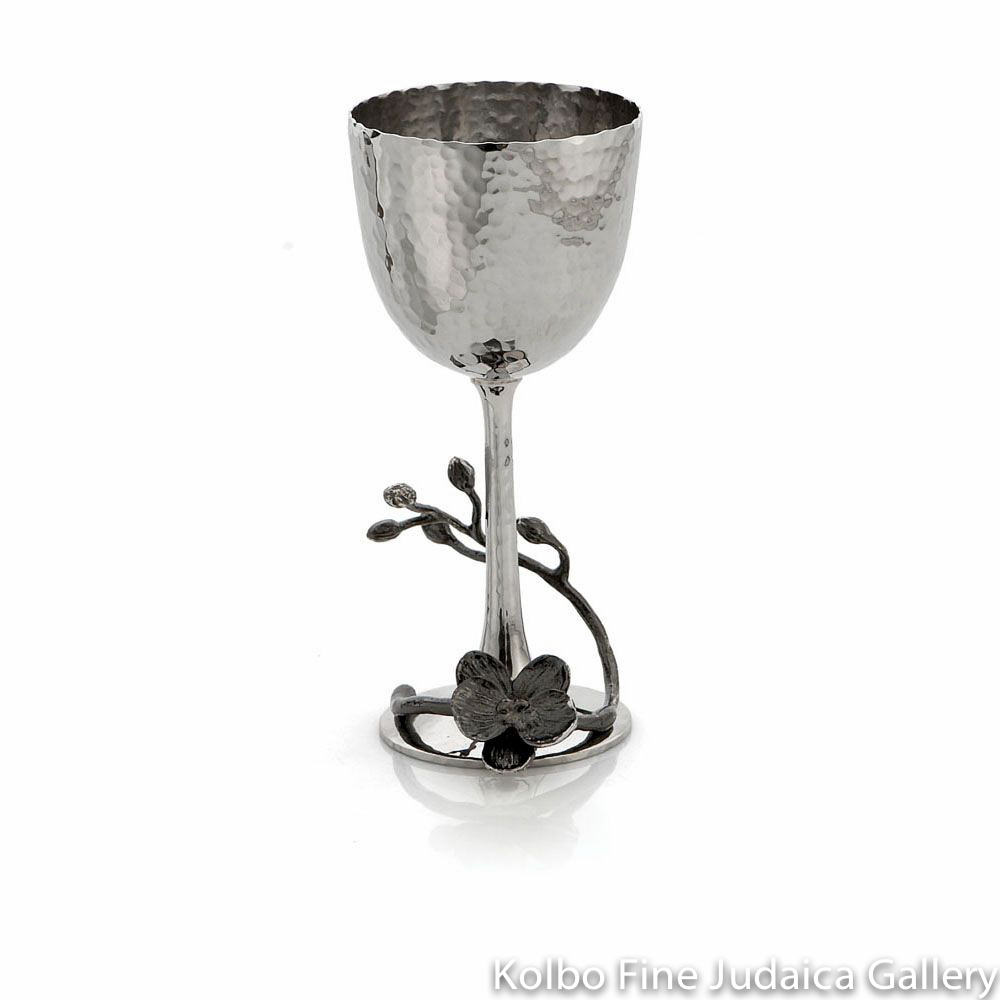 Kiddush Cup, Black Orchid Design, Hammered Stainless Steel and Nickel Plate