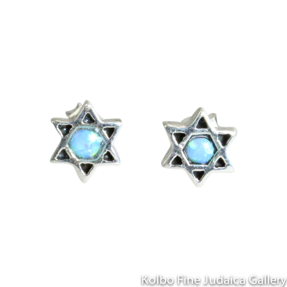Earrings, Stars of David with Opals, Sterling Silver, On Posts