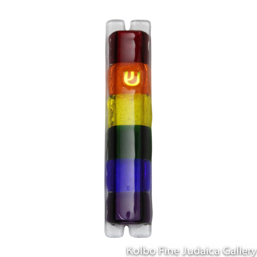 Mezuzah, Rainbow Design, Fused Glass