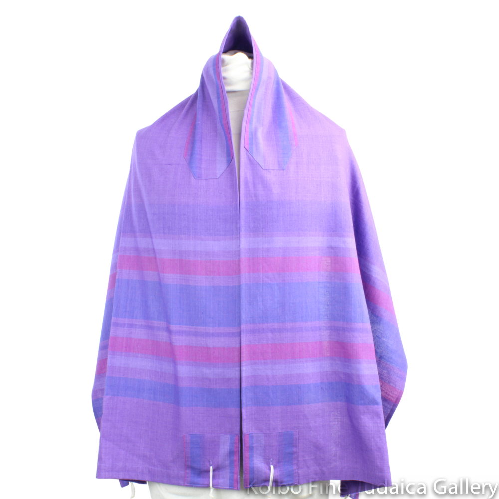 Tallit Set, Jewel Tones of Purple, Royal Blue, and Fuchsia, Hand-Spun Cotton and Silk, with Bag, Ethically and Sustainably Made