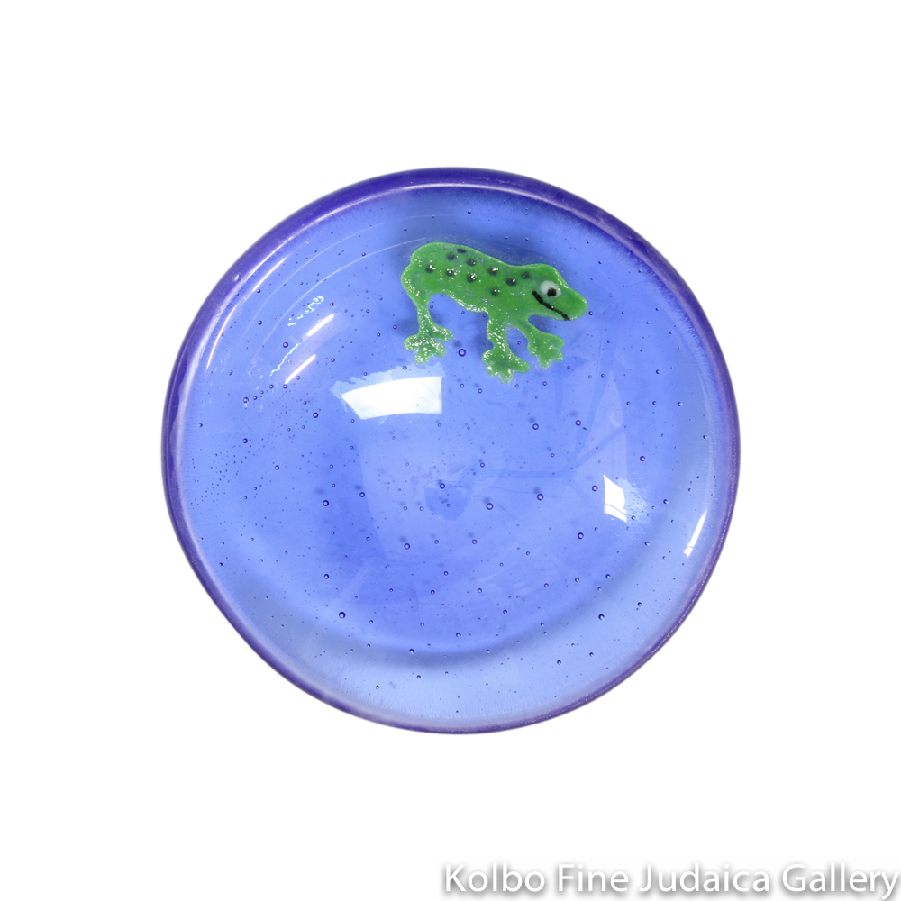 Serving Dish, Round with Frog, Glass with Blue Glaze