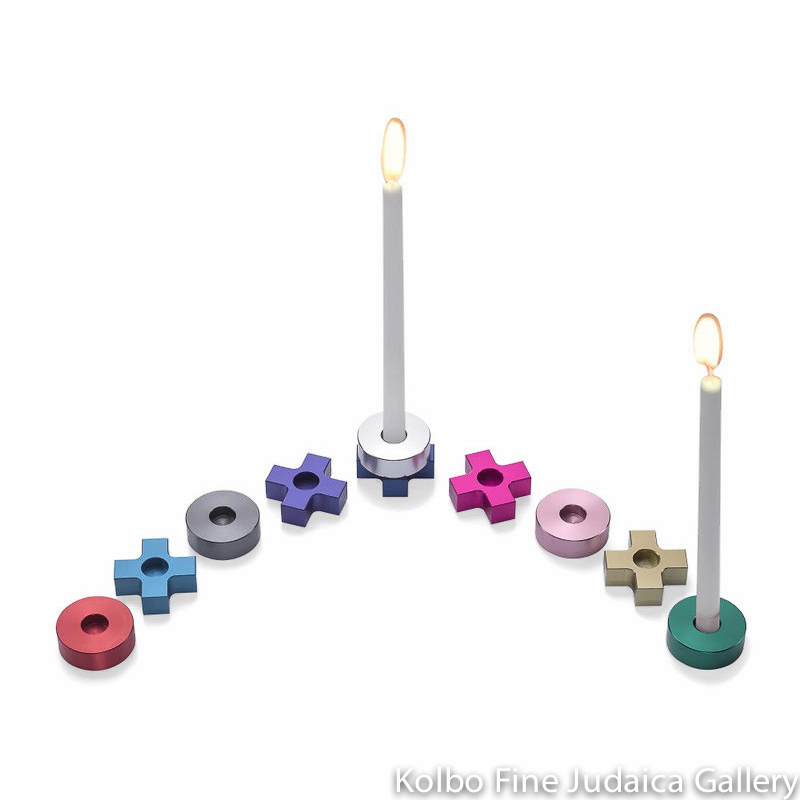 Menorah, Tic Tac Toe, Multi Color Rainbow, Anodized Aluminum