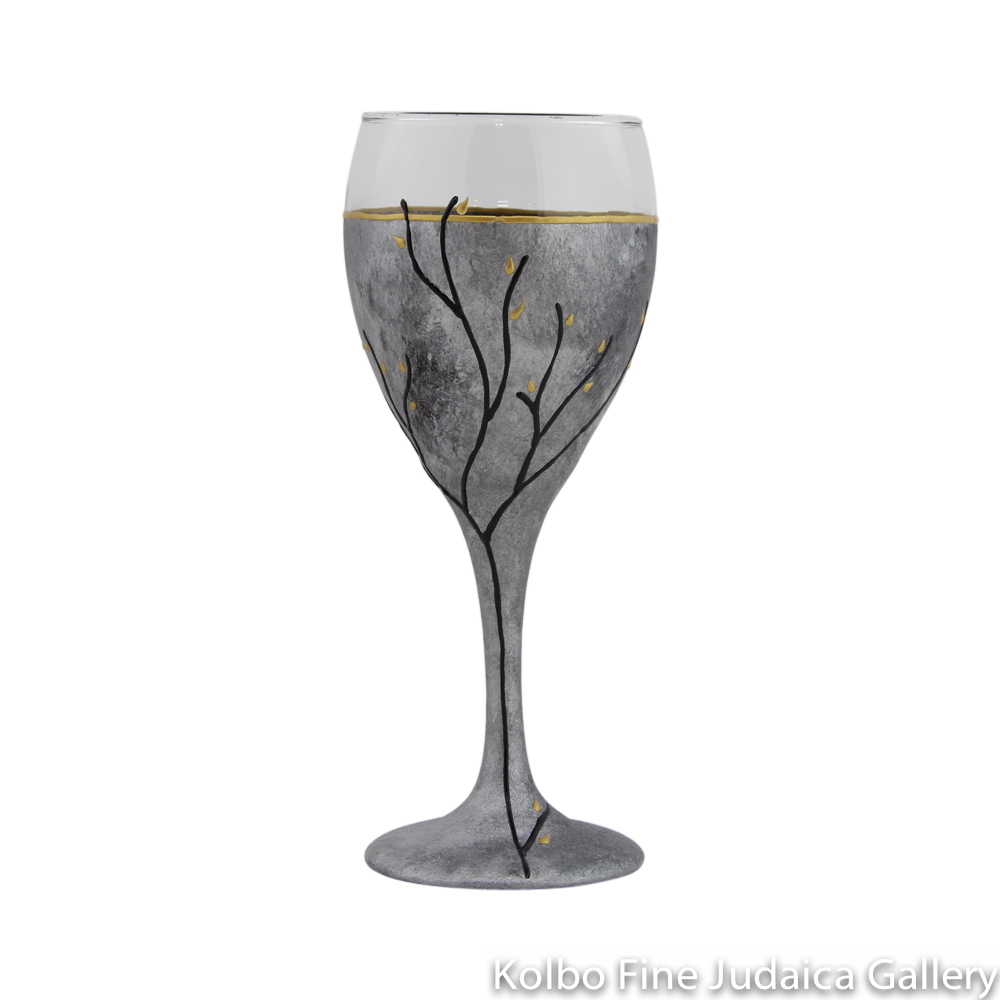Kiddush Cup, Hand-Painted Glass with Multi-Gray Tones