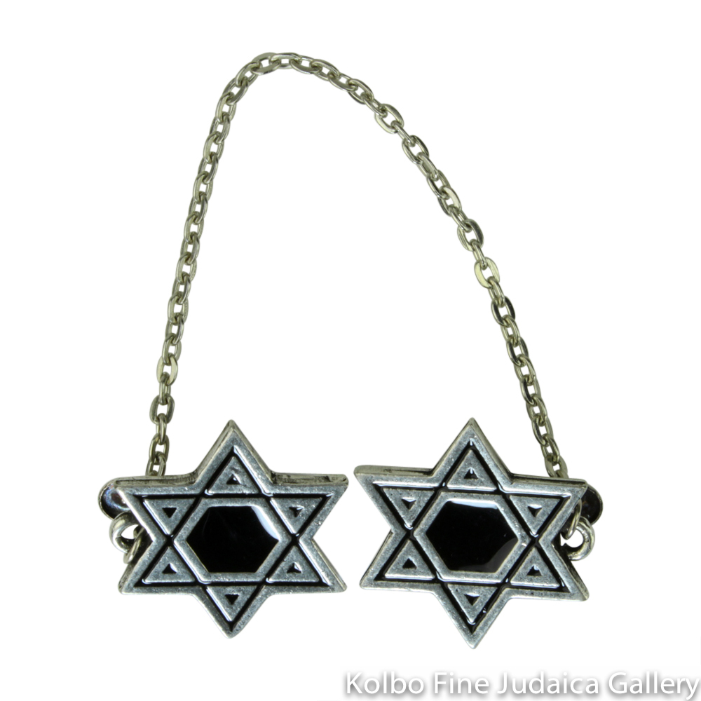 Tallit Clips, Star Design in Black, Pewter with Enamel