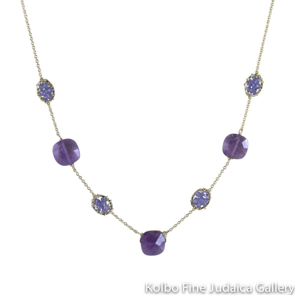 Necklace, Beaded Tanzanite and Amethyst, Gold-Filled