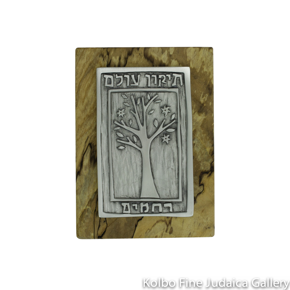 Tree of Life for the Wall, Tikkun Olam Design, Pewter on Spalted Maple