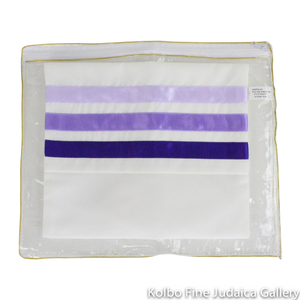 Tallit Set, Shades of Purple Design on White, Viscose