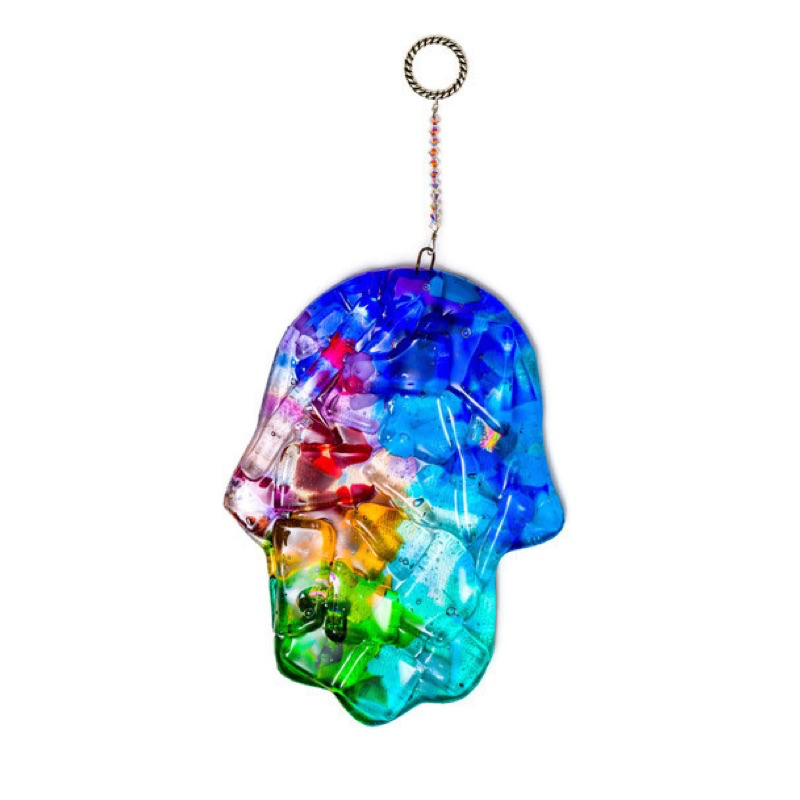 Hamsa, Rainbow Fused and Dichroic Glass Design