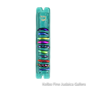 Mezuzah, Striped Design in Turquoise, Fused Glass