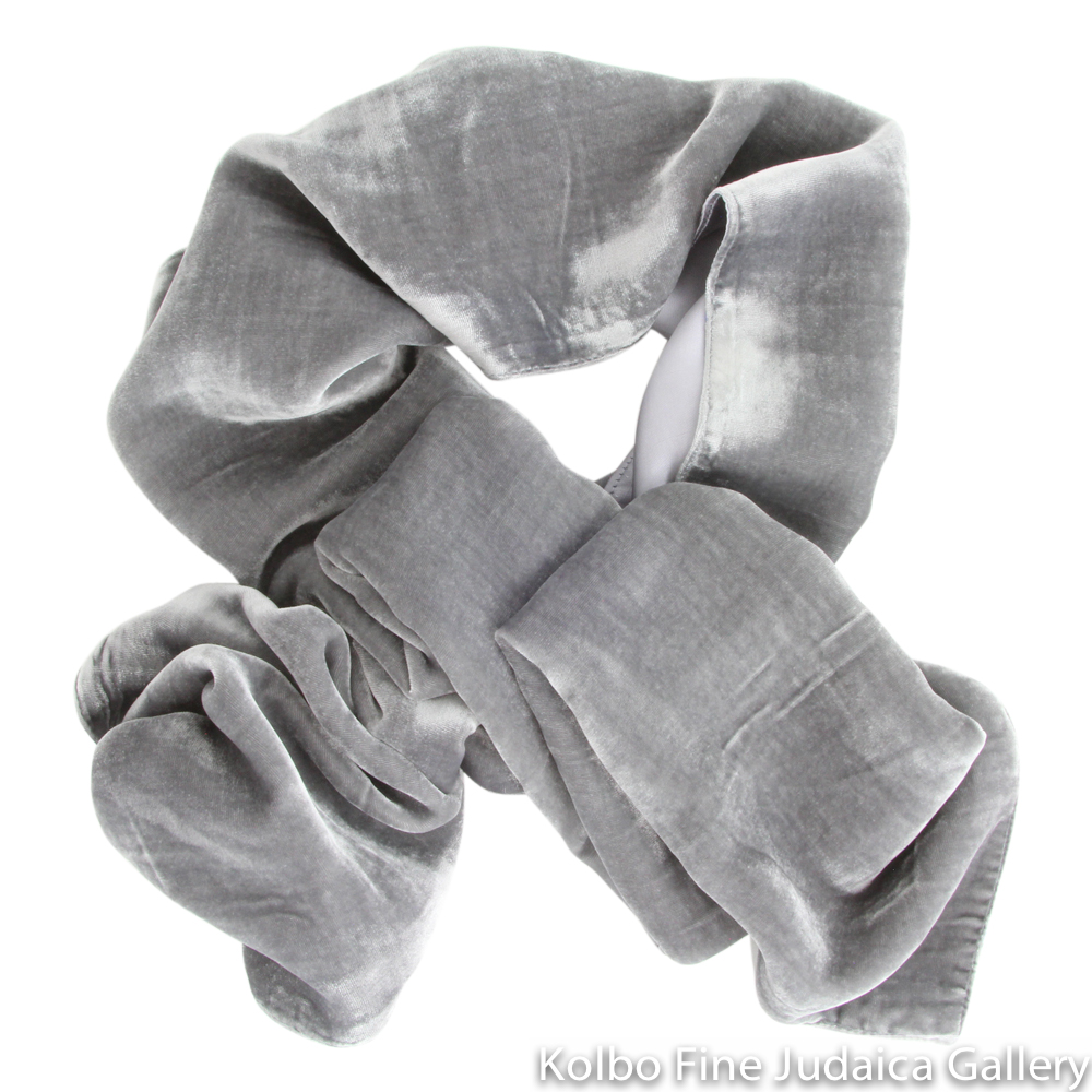 Scarf, Gray Two-Tone Design, Velvet and Silk, Hand-Made