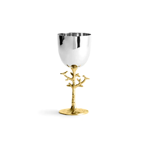 Kiddush Cup, Golden Tree Of Life, Natural Brass and Stainless Steel