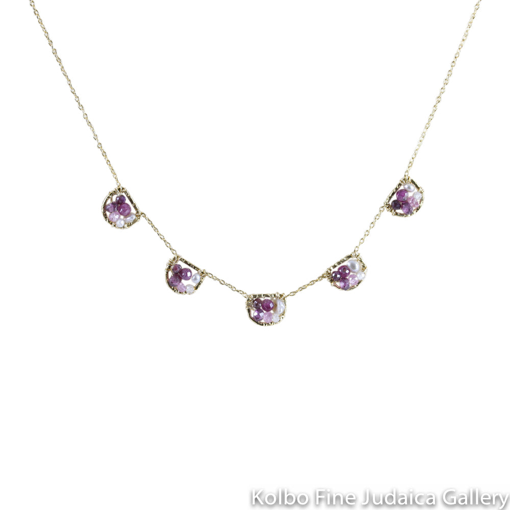 Necklace, Beaded Berry Petals, Gold-Filled Chain