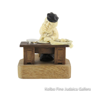 Collectable, Clockmaker in Shtetl Scene, Hand-Carved from Tagua Nut and Wood