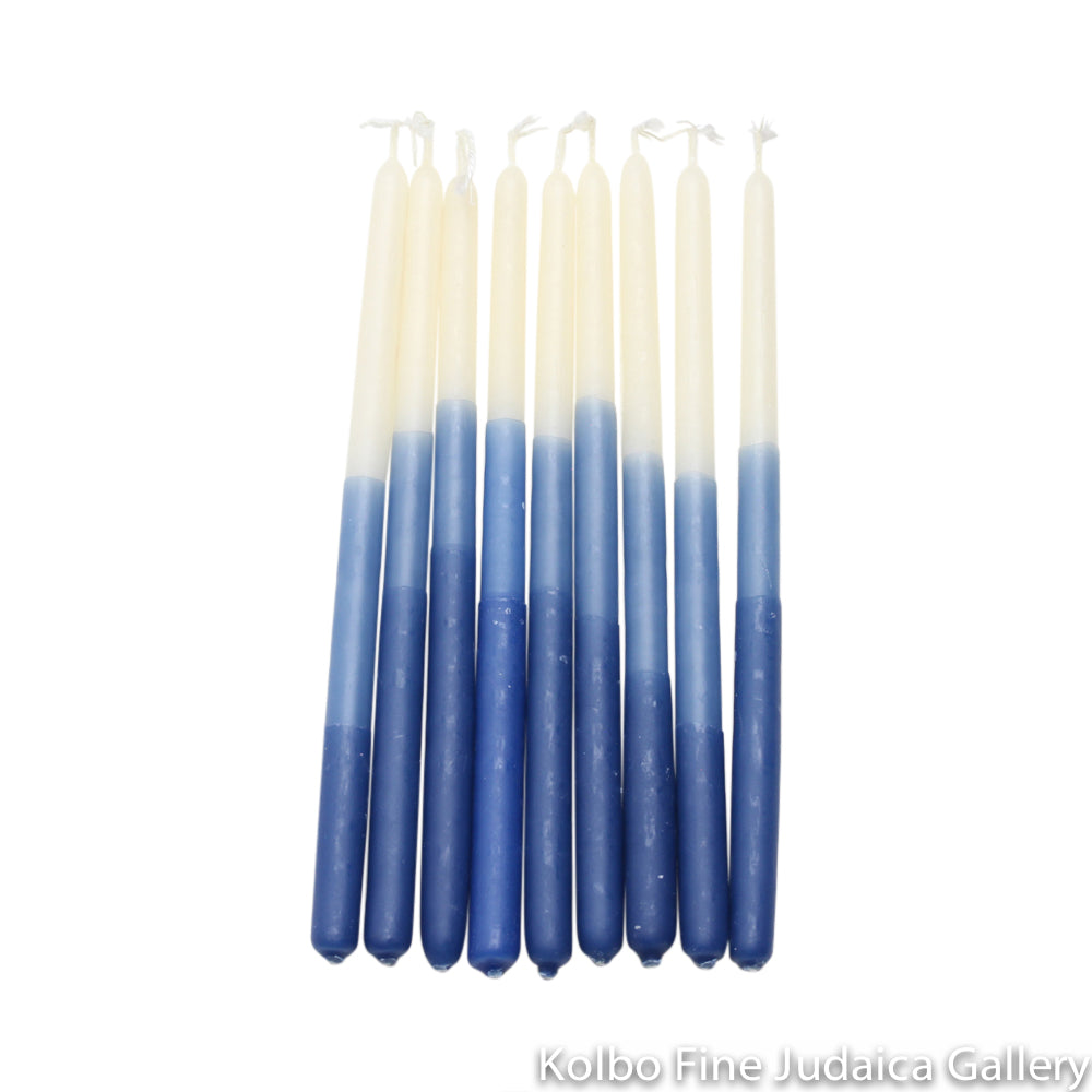 Chanukah Candles, Deluxe Blue on White, Unscented Dripless Paraffin