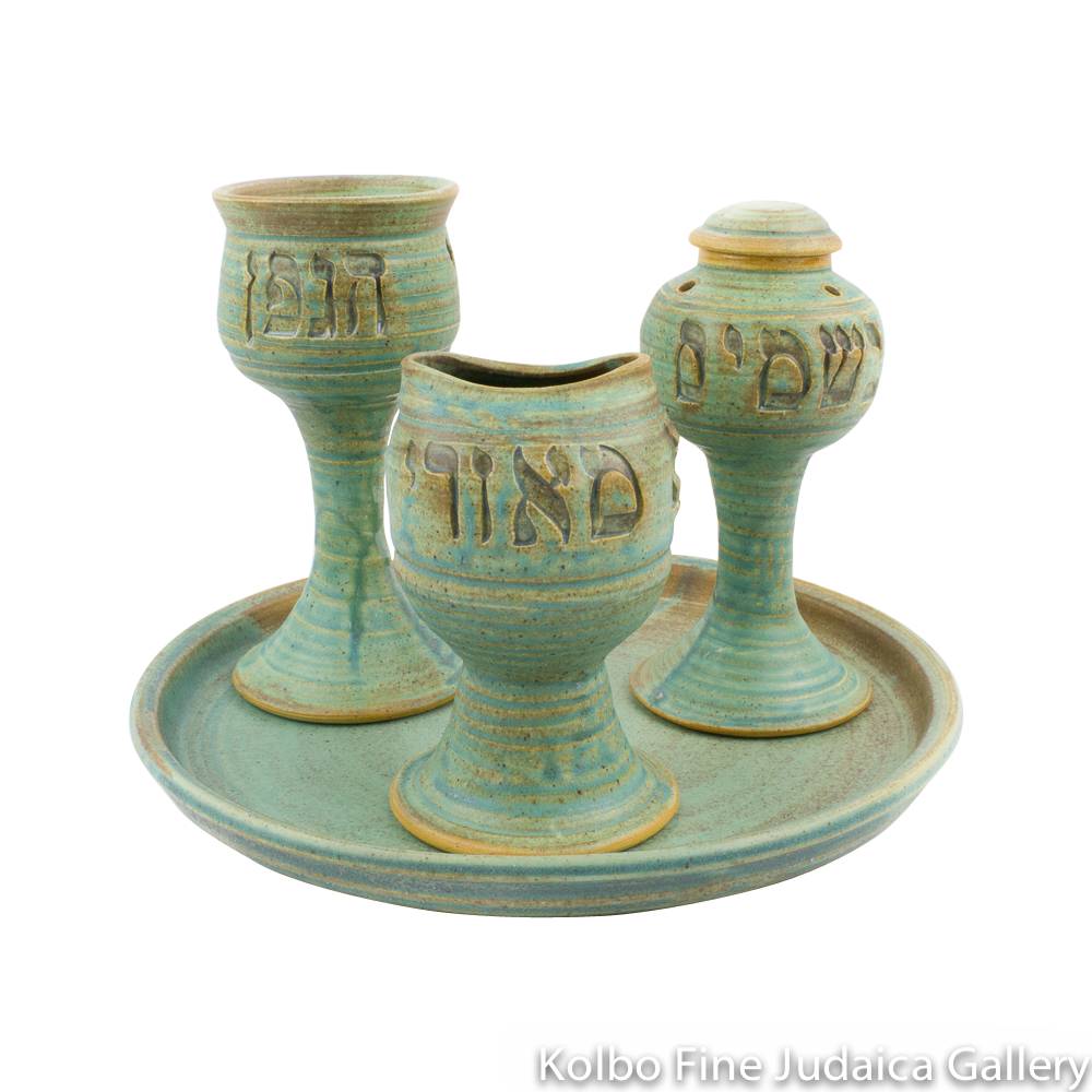 Havdalah Set, Classic Style in Ceramic with Patina Glaze