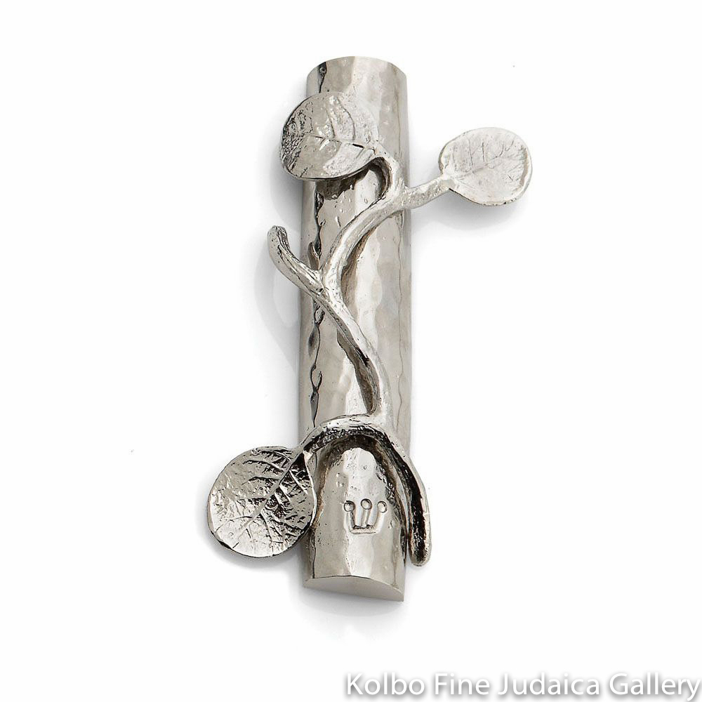 Mezuzah, Botanical Leaf Design, Nickel Plate