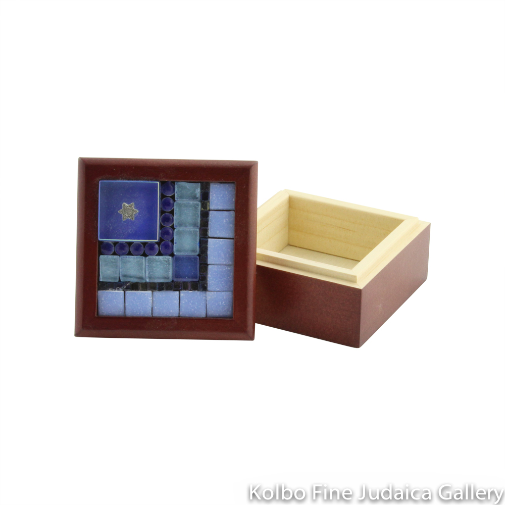 Jewelry Box, Blue Mosaic with Charm, Each Piece is Unique