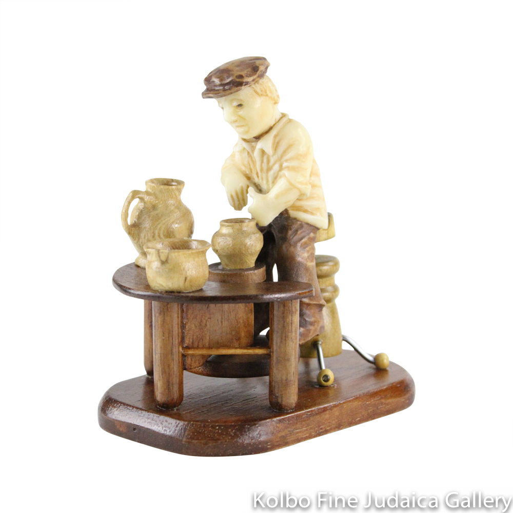 Collectable, Potter in Shtetl Scene, Hand-Carved from Tagua Nut and Wood