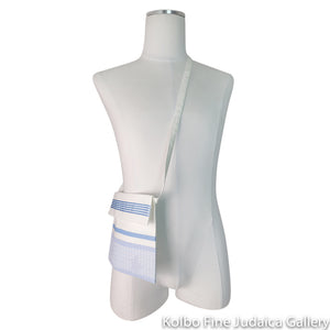 Tallit, Soft Blue Striping with Silver Detail, Poly Blend