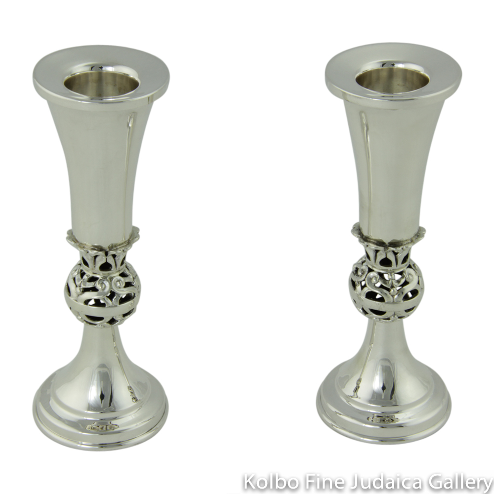 Candlesticks, Large with Carved Bubble on Stem, Sterling Silver