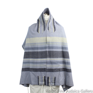 Tallit Set, Soft Tones of Gray, Ivory, and Black, Hand-Spun Cotton and Silk, with Bag, Ethically and Sustainably Made