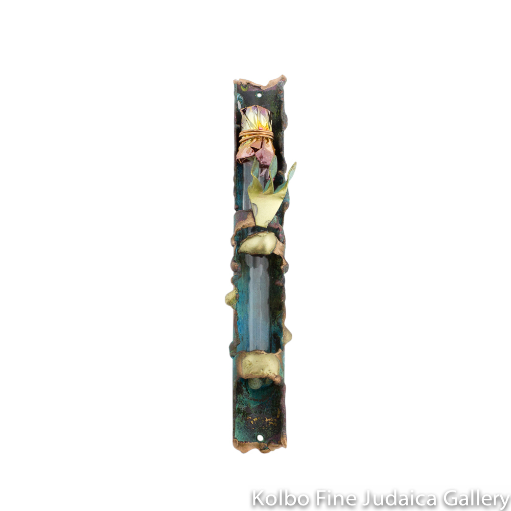 Mezuzah, Wrapped Design, Copper with Green Patina