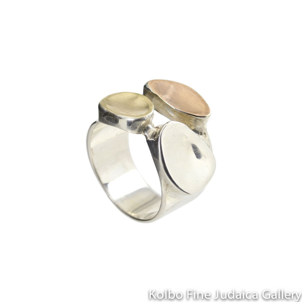 Ring, Freeform Shapes with 9K Gold, Rose Gold, and Sterling Silver