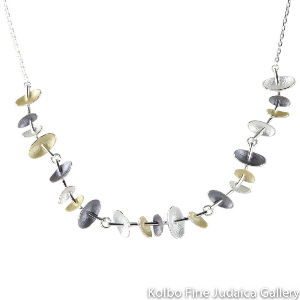 Necklace, Oval Design, Two Layers, Sterling Silver and Gold Plated