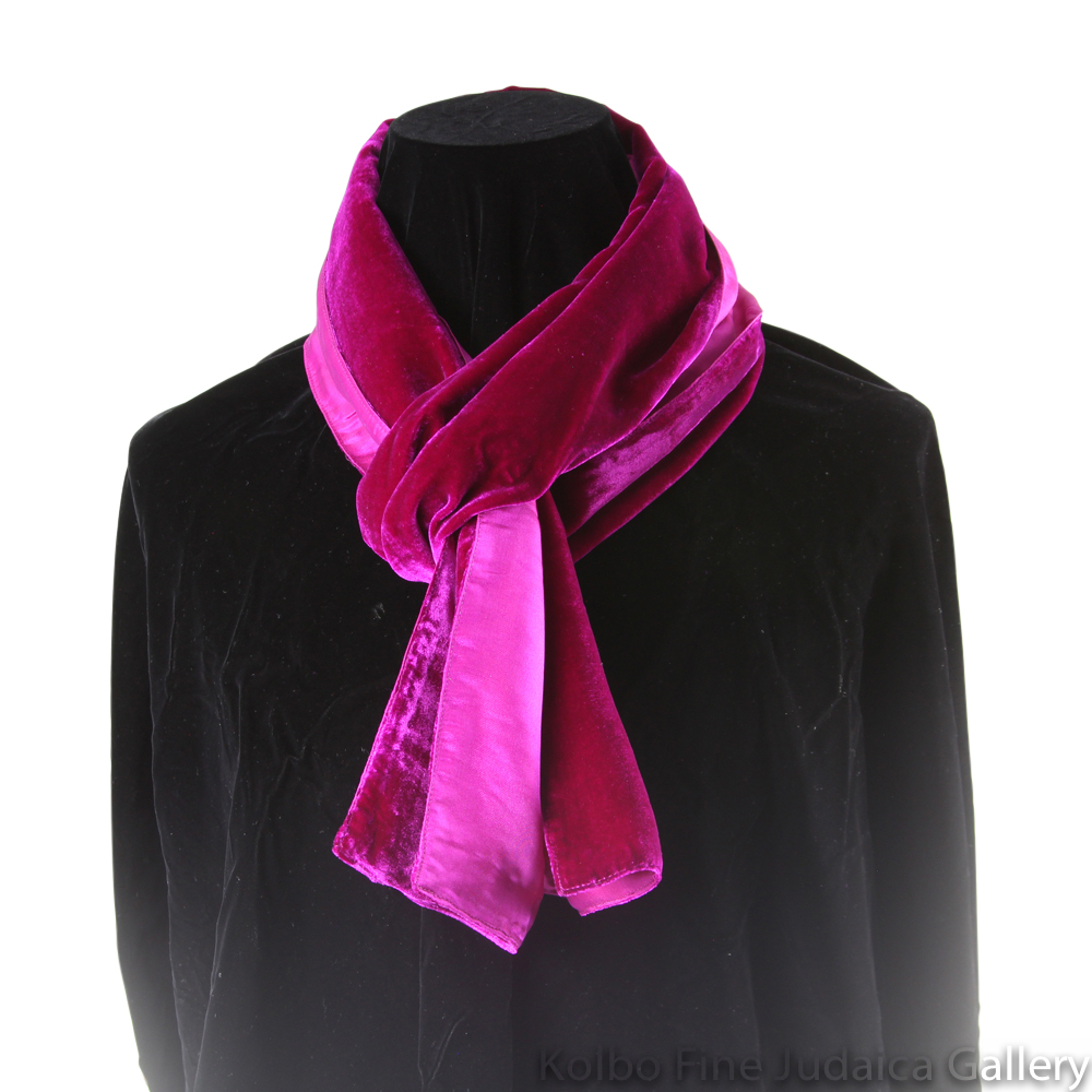 Scarf, Magenta and Fuchsia Two-Tone Design, Velvet and Silk, Hand-Made