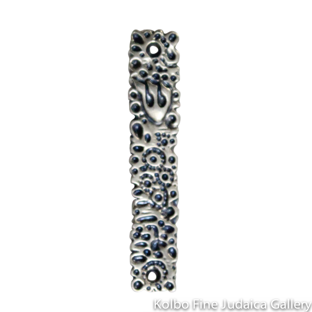 Mezuzah, Carved Flower Design, Antique Pewter