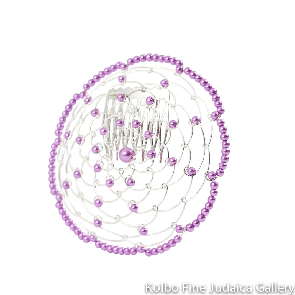 Kippah, Beaded Wire Kippah, Lavender Beads, with Comb