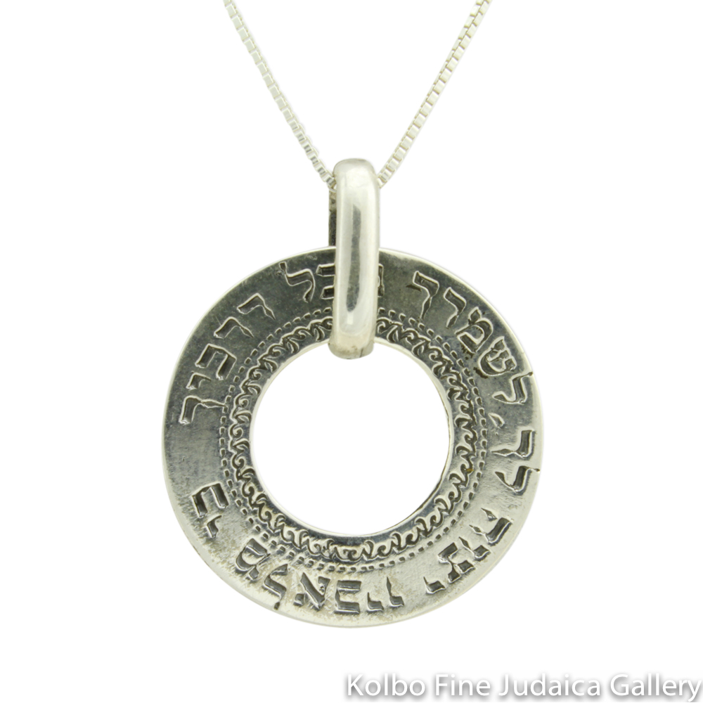 Necklace, Circular Pendant in Sterling Silver, “Angels’ Protection”