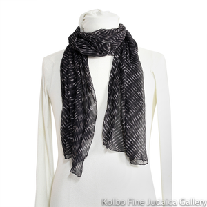 Scarf, Patterned Silk Chiffon, Black and white Natural Dyes