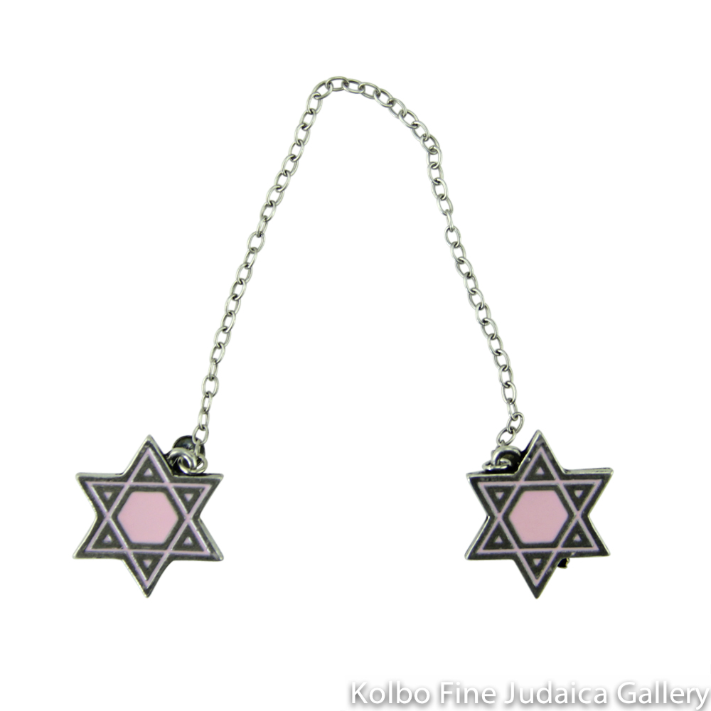 Tallit Clips, Star Design in Pale Pink, Pewter with Enamel