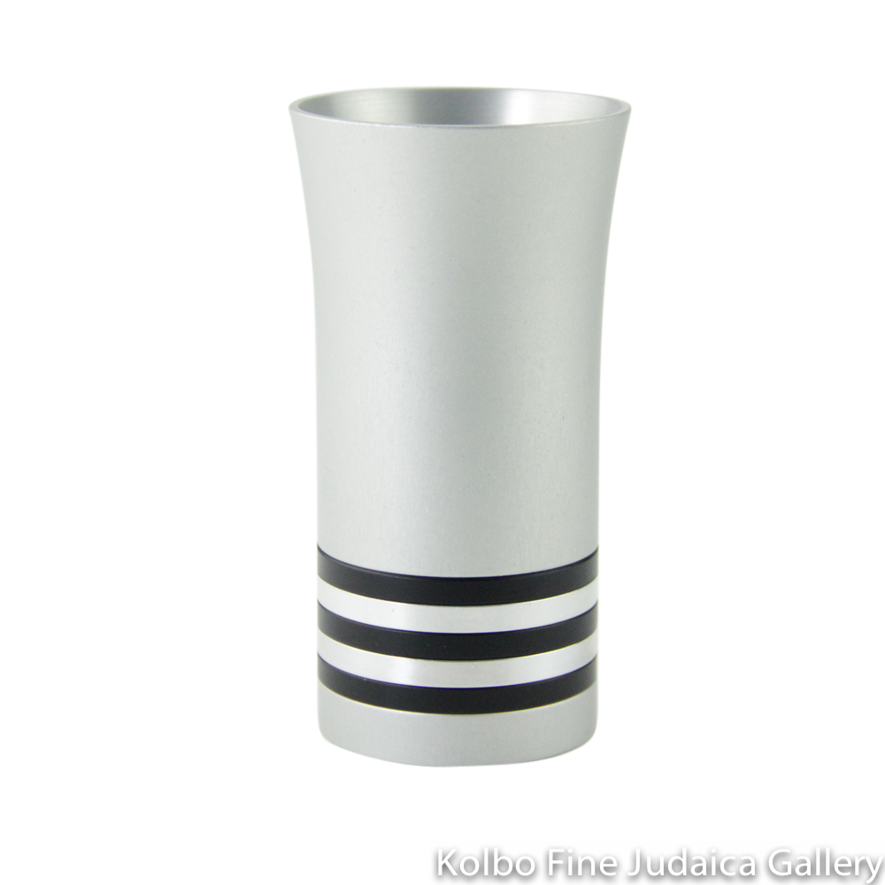 Kiddush Cup, Modern Anodized Aluminum Design with Black and Silver Rings