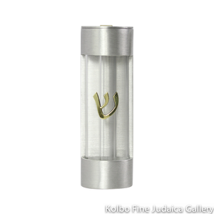Wedding Glass Mezuzah, Rounded Design, Sanded Finish, Pewter and Brass with Acrylic Windows