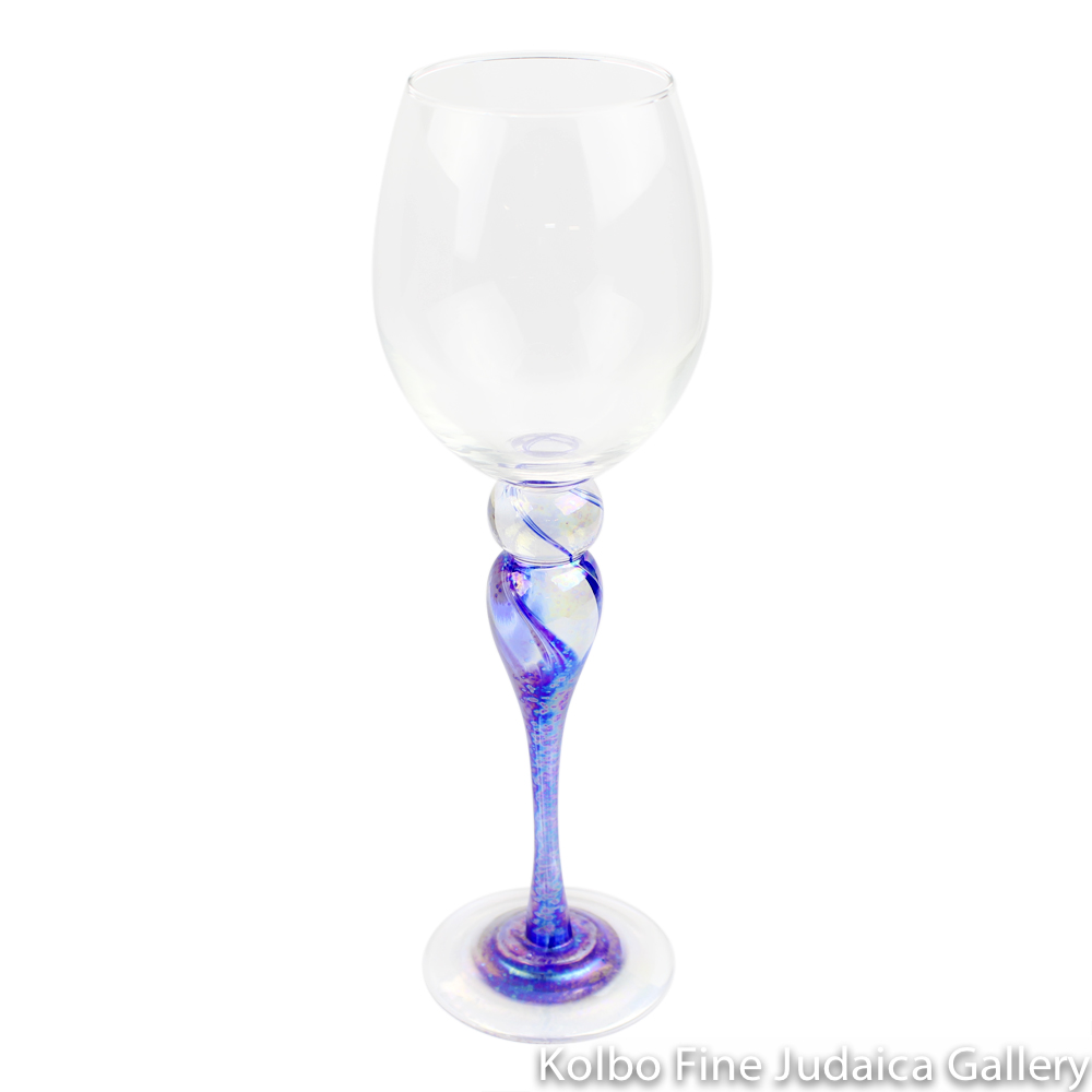 Kiddush Cup, Iridescent Blue Design, Hand-Blown Glass