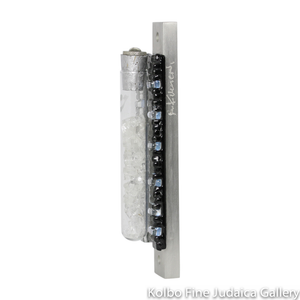 Wedding Glass Mezuzah, Double Sided Design, Iridescent with Gray and Silver Design