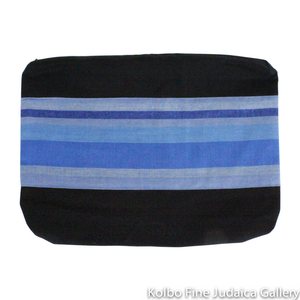 Tallit Set, Royal Blue with Multi-Blue Stripes, Hand-Spun Cotton and Silk, with Bag, Ethically and Sustainably Made