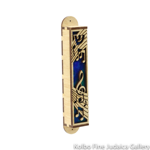 Mezuzah, Music Design, Cut Out Wood Over Hand Painted Background