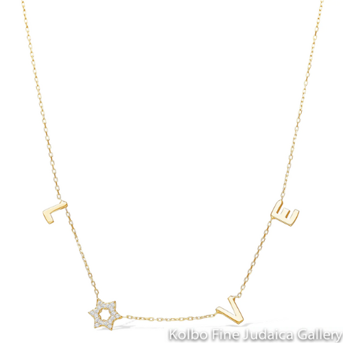Necklace, LOVE with Star and .02 CT Diamonds, Yellow Gold