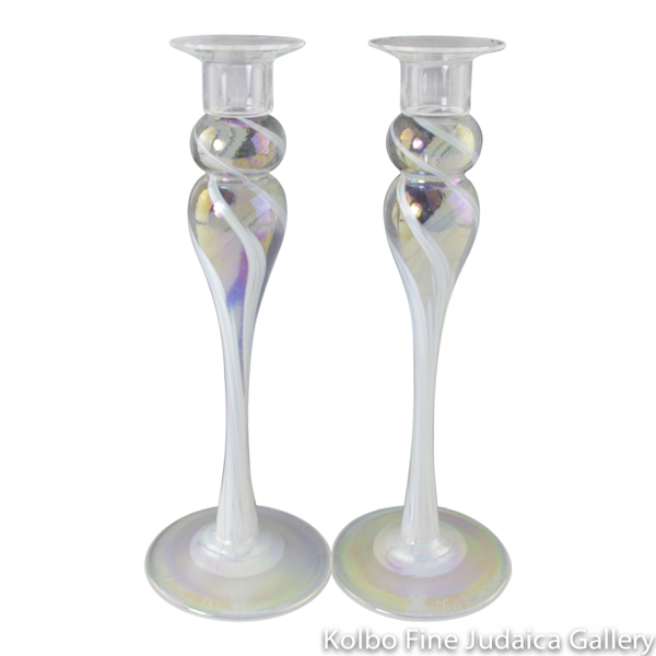 Shabbat Candlesticks, Hand-Blown Glass with Pyrex Candleholders