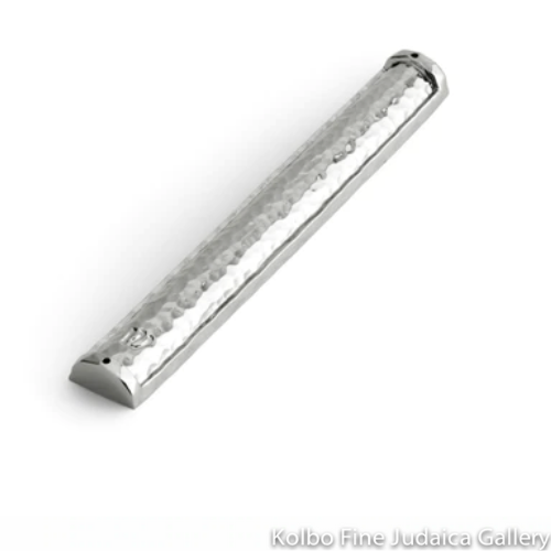 Mezuzah, Hammered Sleek Design, Nickel Plate, 6"