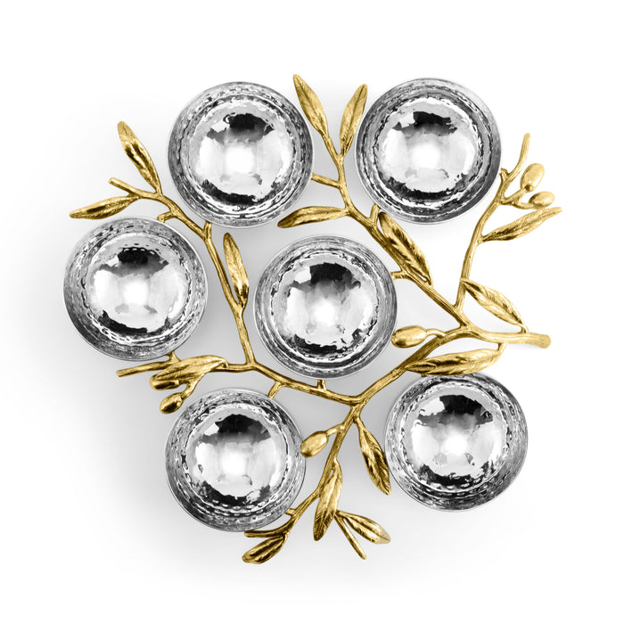 Seder Plate, Olive Branch Design, Brass and Polished Stainless Steel
