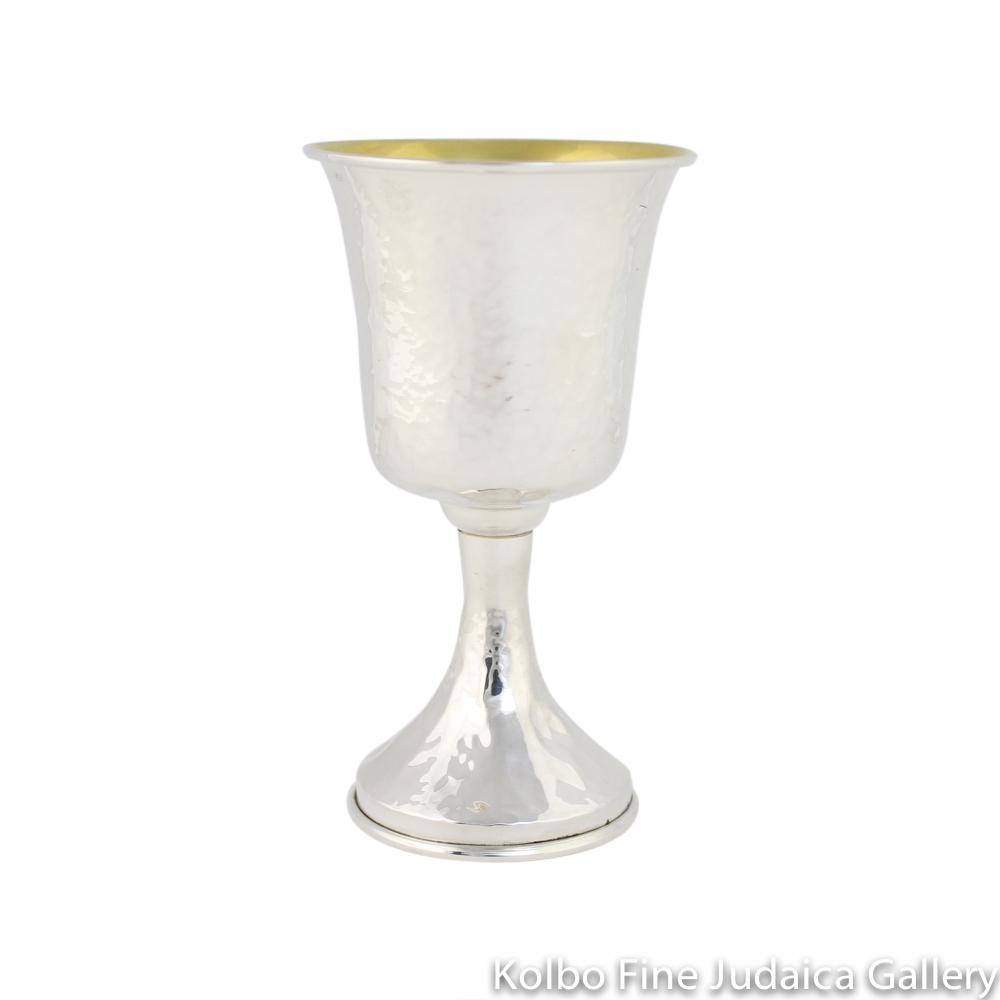 Kiddush Cup, Hammered Sterling Silver, Traditional Shape Without Filigree