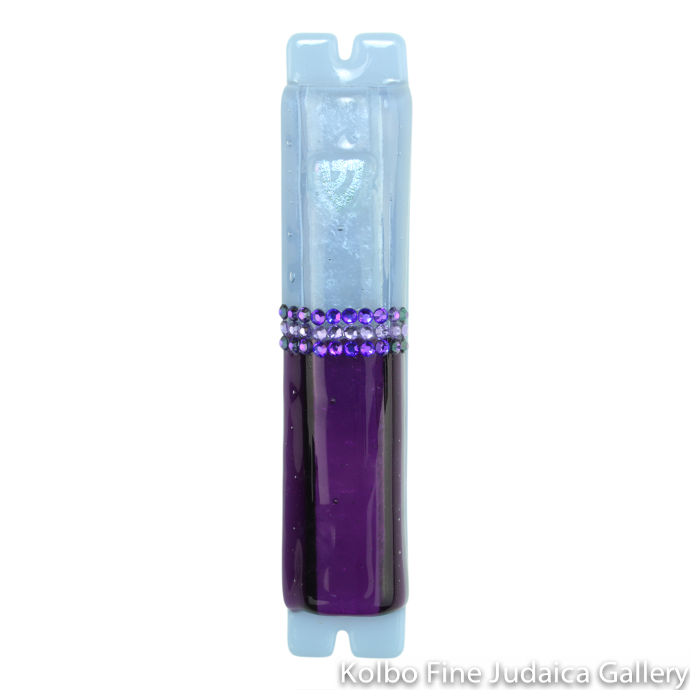 Mezuzah, Twin Purples Design, Fused Glass with Swarovski Crystals