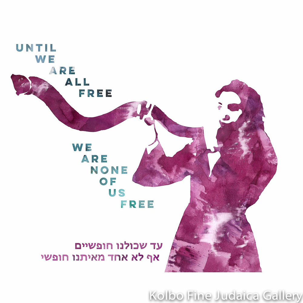 Until We Are All Free, Woman Blowing Shofar, English and Hebrew, unframed